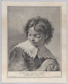 Boy with a lace collar holding a piece of fruit in his hands, 1743. Creator: Giovanni Cattini