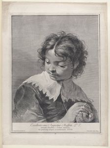 Boy with a lace collar holding a piece of fruit in his hands, 1743. Creator: Giovanni Cattini
