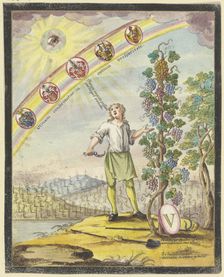 Boy with a pruning knife in front of a grapevine, c1740-1788. Creator: Johann Esaias Nilson