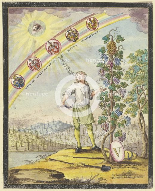 Boy with a pruning knife in front of a grapevine, c1740-1788. Creator: Johann Esaias Nilson.