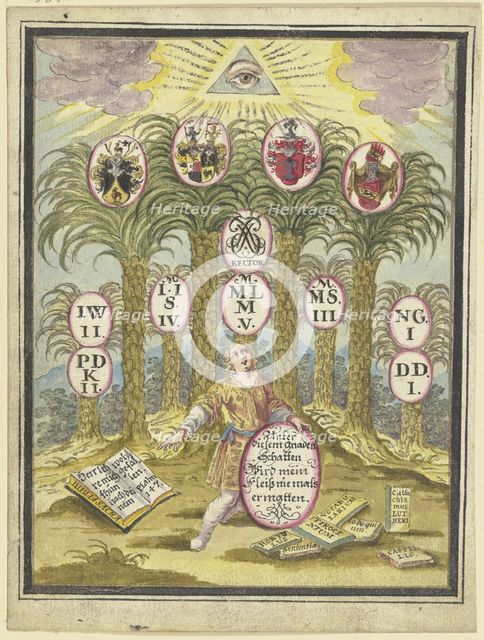 Boy with a shield under Palm trees, c1740-1788. Creator: Johann Esaias Nilson.
