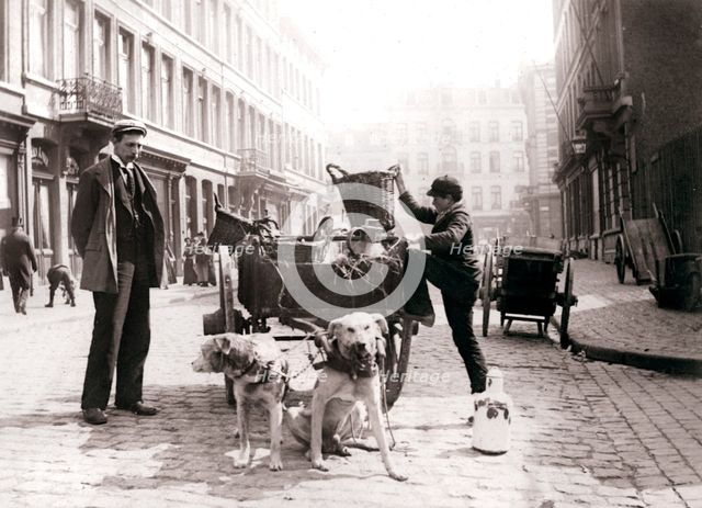 Boy with dogcart, Antwerp, 1898.Artist: James Batkin