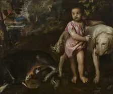 Boy with Dogs in a Landscape, 1565-1576. Artist: Titian (1488-1576)