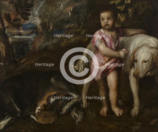 Boy with Dogs in a Landscape, 1565-1576. Artist: Titian (1488-1576)