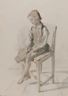 Boy with leather apron on a chair, Orsa, 9 July 1867. Creator: Julius Kronberg