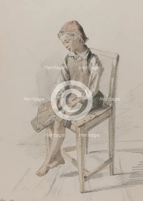 Boy with leather apron on a chair, Orsa, 9 July 1867.  Creator: Julius Kronberg.