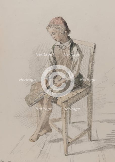 Boy with leather apron on a chair, Orsa, 9 July 1867.  Creator: Julius Kronberg.