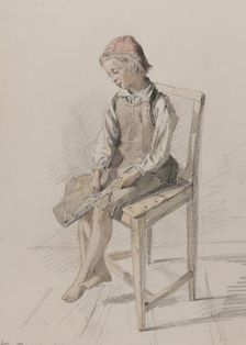 Boy with leather apron on a chair, Orsa, 9 July 1867. Creator: Julius Kronberg