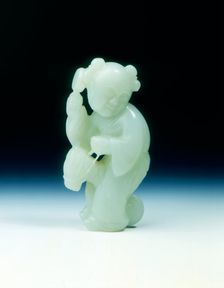 Boy with rattle on a hobby horse in jade, Qing dynasty, China, 2nd half of 18th century