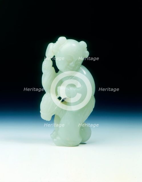 Boy with rattle on a hobby horse in jade, Qing dynasty, China, 2nd half of 18th century. Artist: Unknown