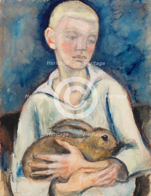 Boy with rabbit, c1915. Creator: Rée, Anita (1885-1933).