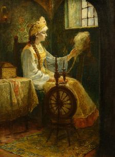 Boyarynya at the Spinning Wheel. Creator: Miloradovich, Sergei Dmitrievich (1851-1943)