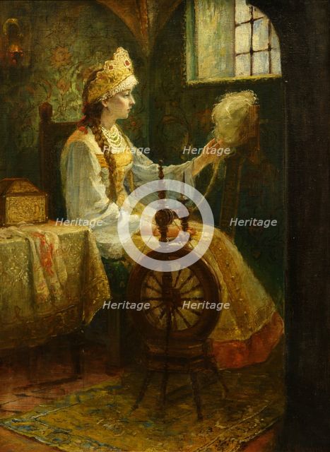Boyarynya at the Spinning Wheel. Creator: Miloradovich, Sergei Dmitrievich (1851-1943).