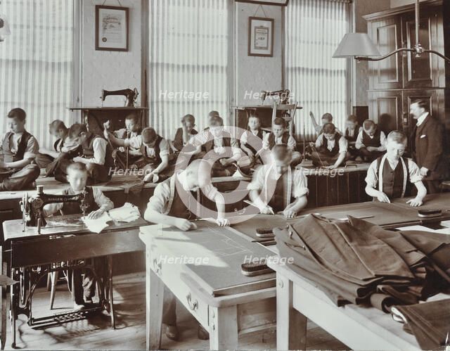 Boys' tailoring class at Highbury Truant School, London, 1908. Artist: Unknown.