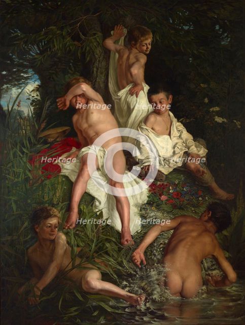 Boys Bathing, 1877. Creator: Kazimierz Pochwalski.