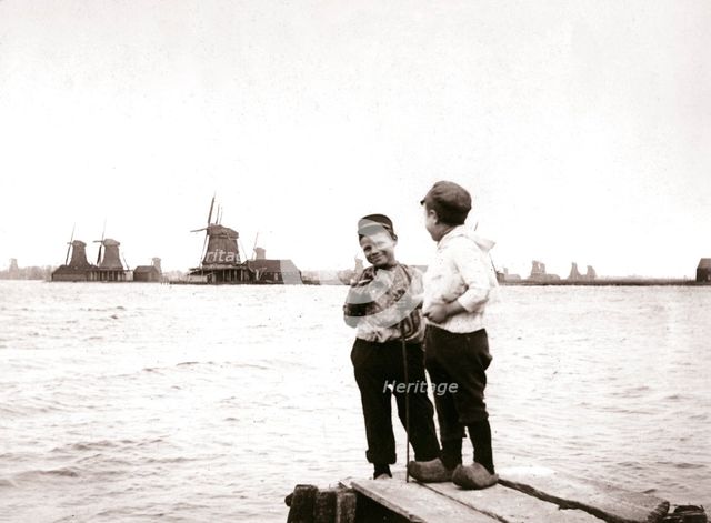 Boys by a canal, Laandam, Netherlands, 1898.Artist: James Batkin
