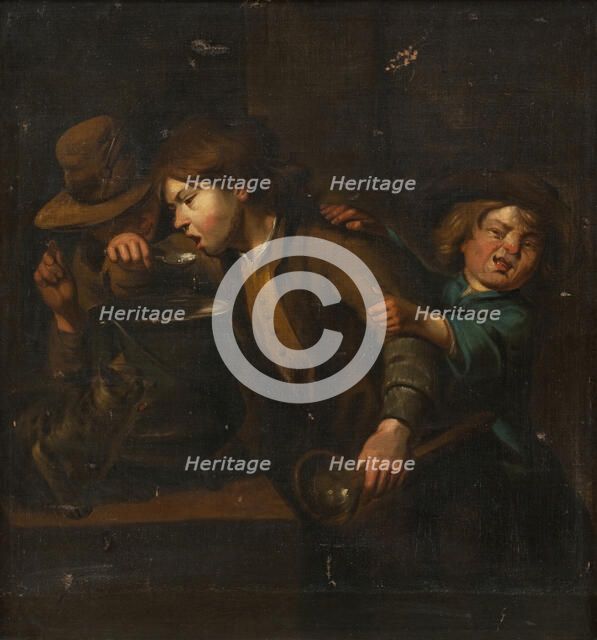 Boys eating gruel, 1741-1782. Creator: Peter Cramer.