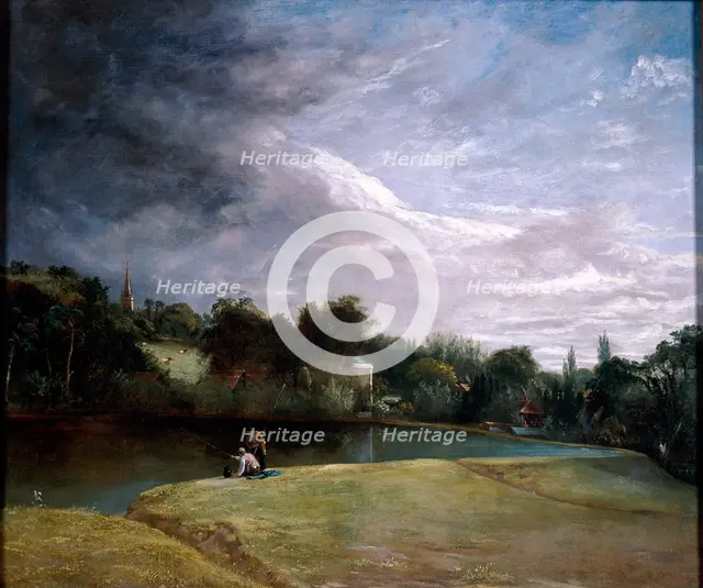 Boys Fishing in a Reservoir near Hampstead.  Artist: Thomas Christopher Hofland 