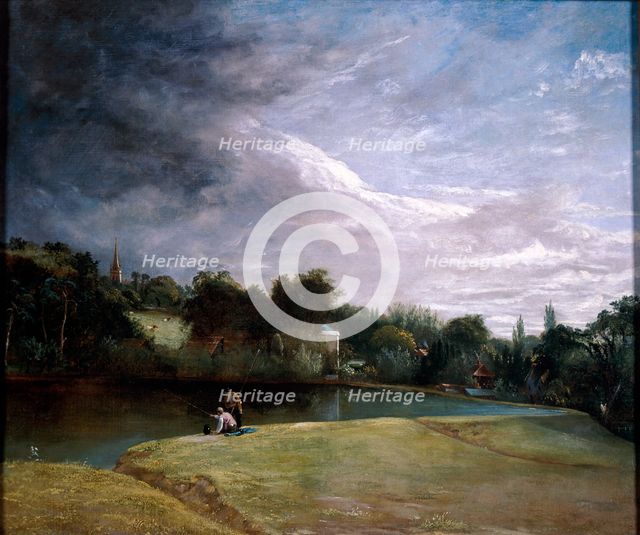 Boys Fishing in a Reservoir near Hampstead.  Artist: Thomas Christopher Hofland 