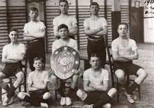 Boys gym team pose with trophy, York, Yorkshire,1912