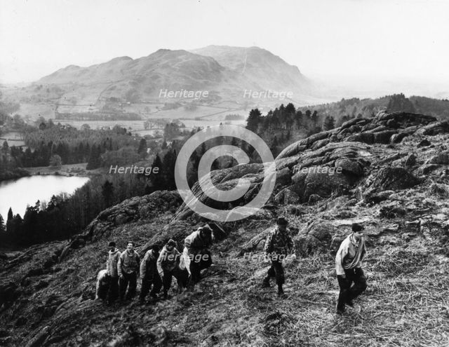 Boys hill walking, Outward Bound School, Eskdale, Cumbria, 1950. Artist: Unknown