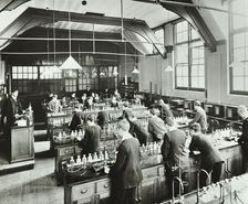Boys in a chemistry laboratory, Hackney Downs School, London, 1911