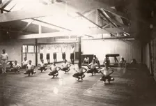 Boys in a indoor gym lesson, York, Yorkshire, 1910