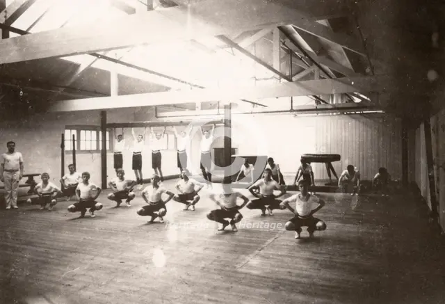 Boys in a indoor gym lesson, York, Yorkshire, 1910. Artist: Unknown
