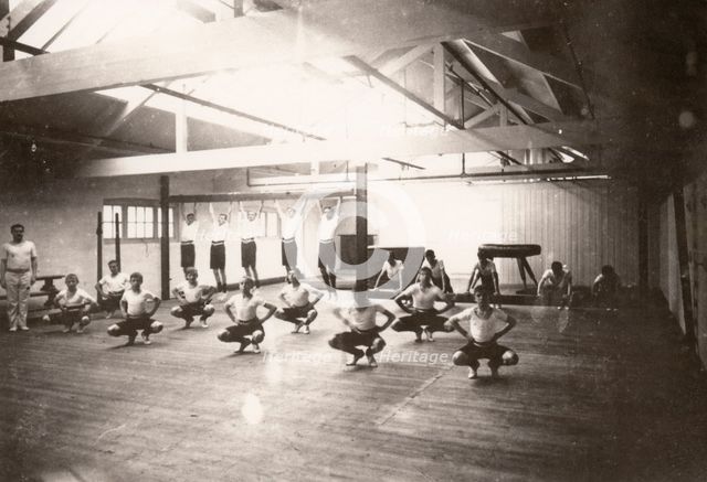 Boys in a indoor gym lesson, York, Yorkshire, 1910. Artist: Unknown