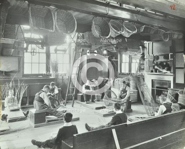 Boys making baskets at Linden Lodge Residential School, London, 1908. Artist: Unknown.