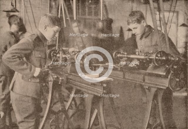 Boys of Bradfield College making shell parts, Berkshire, c1916 (1928). Artist: Unknown.