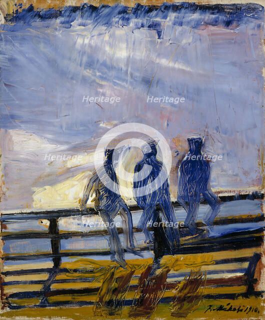 Boys on the Shore Railings, 1910. Creator: Juho Makela.