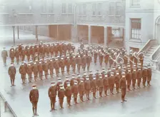 Boys on parade at the Boys Home Industrial School, London, 1900