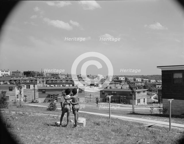 Boys overlooking the project, Frederick Douglass housing project, Anacostia, D.C., 1942. Creator: Gordon Parks.
