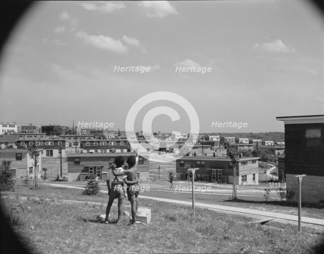 Boys overlooking the project, Frederick Douglass housing project, Anacostia, D.C., 1942. Creator: Gordon Parks.