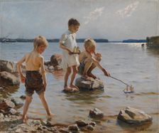 Boys Playing on the Shore (Children Playing on the Shore), 1884. Creator: Albert Edelfelt