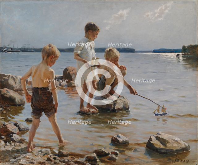 Boys Playing on the Shore (Children Playing on the Shore), 1884. Creator: Albert Edelfelt.