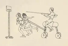 Boys playing at Riding at the Quintain (Romance of Alexander, about 1340. Bodleian) (1931). Artist: Charles Henry Bourne Quennell