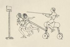 Boys playing at Riding at the Quintain (Romance of Alexander, about 1340. Bodleian) (1931). Artist: Charles Henry Bourne Quennell