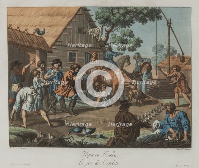 Boys playing Knucklebones (Babki), ca 1812. Artist: Korneev (Karneev), Yemelyan Mikhaylovich (ca 1780-after 1839)