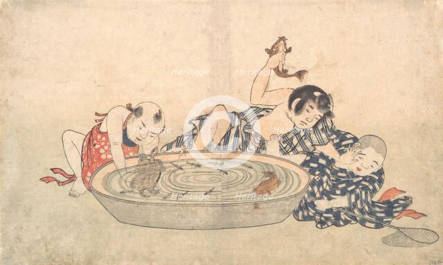 Boys Playing with a Basin of Fish and Turtles, early 19th century. Creator: Kitao Shigemasa.
