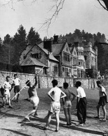 Boys practice javelin, Outward Bound School, Eskdale, Cumbria,1950