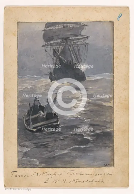 Boys signal to a ship from a sinking rowing boat, in or before 1894. Creator: Willem Wenckebach.