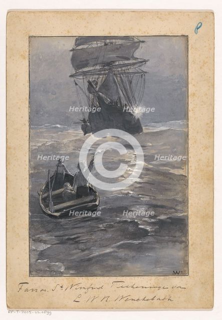 Boys signal to a ship from a sinking rowing boat, in or before 1894. Creator: Willem Wenckebach.