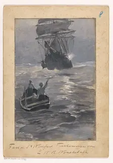 Boys signal to a ship from a sinking rowing boat, in or before 1894. Creator: Willem Wenckebach