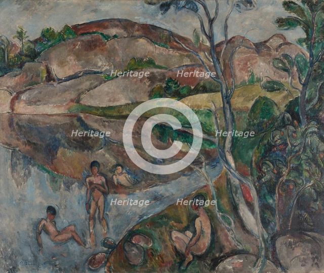 Boys swimming, 1914. Creator: Per Deberitz.