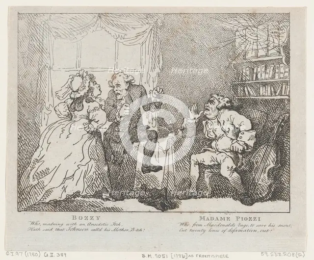 Bozzy and Madame Piozzi (Frontispiece, "Bozzy and Piozzi" by Peter Pindar), 1780-86., 1780-86. Creator: Thomas Rowlandson.