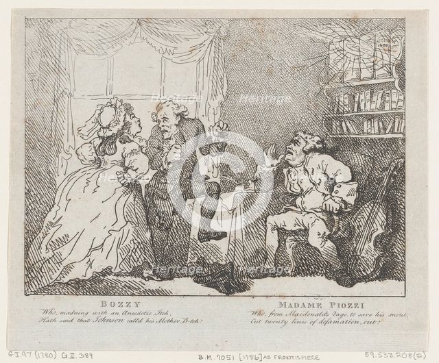 Bozzy and Madame Piozzi (Frontispiece, "Bozzy and Piozzi" by Peter Pindar), 1780-86., 1780-86. Creator: Thomas Rowlandson.