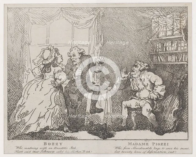 Bozzy and Madame Piozzi (Frontispiece, "Bozzy and Piozzi" by Peter Pindar), 1780-86., 1780-86. Creator: Thomas Rowlandson.