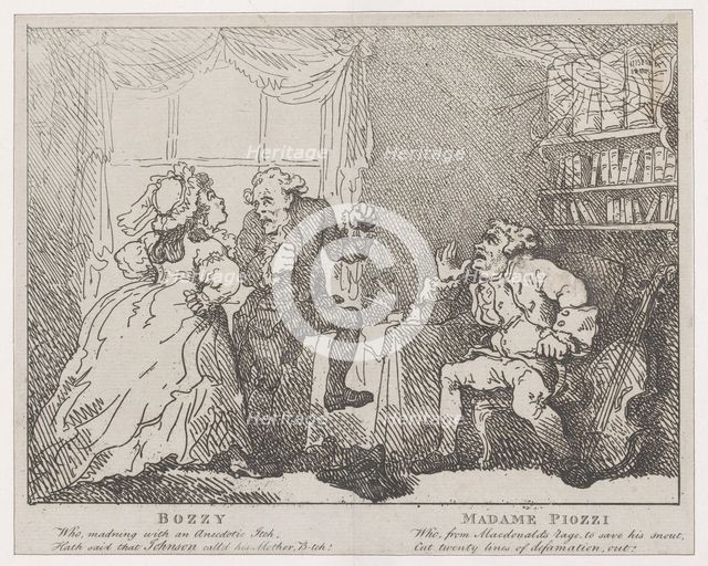 Bozzy and Madame Piozzi (Frontispiece, "Bozzy and Piozzi" by Peter Pindar), 1780-86., 1780-86. Creator: Thomas Rowlandson.